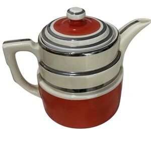 HALL'S Superior Quality Kitchenware Mid-Century Coffee Pot Red Cream Silver